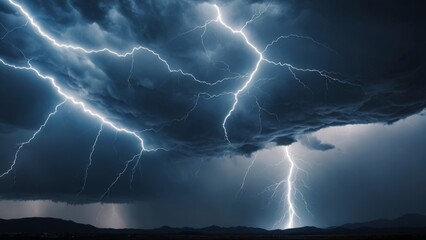Lightning storm illuminating a dark and dramatic sky