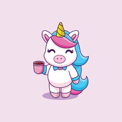 Magical Unicorn Holding Coffee Mug Vector Design