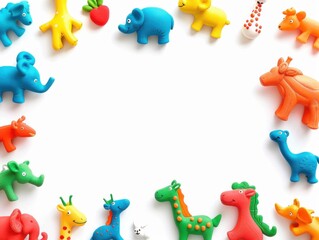 Obraz premium Colorful Animal Toys Frame on White Background.