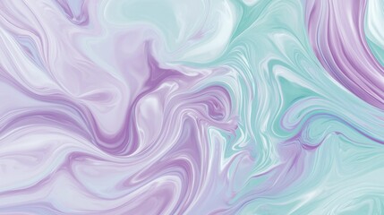 Fototapeta premium Liquid paint mixing, creating a marble effect with dynamic wavy swirls in pastel colors. This abstract background is perfect for adding a touch of elegance and sophistication to any project