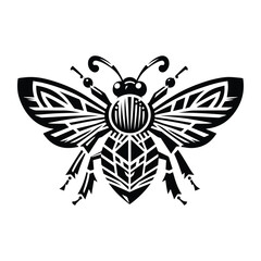 Obraz premium Bee insect with art deco decoration, stencil logo, black and white animal illustration ,