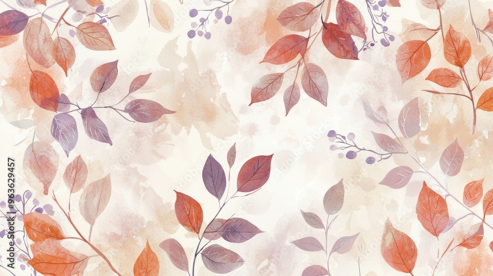 Poster this watercolor painting showcases a seamless pattern of autumn leaves in warm hues. creating a cozy