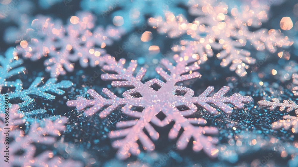 Poster a close-up of a snowflake resembling a snowflake surrounded by snowflakes