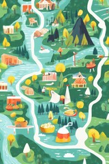 Joyful Southern Charm Map of AlabamaPlayful Food and Culture Icons