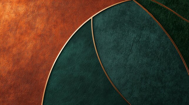 Elegant luxury background with golden lines dividing green and orange surfaces, perfect for various uses. Geometric shapes and rich color palette add sophistication and exclusivity to any project