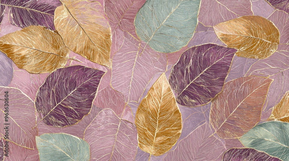 Poster luxurious and elegant leaf pattern with golden veins for a sophisticated background. intricate detai