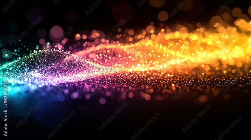 Poster a focused photo of an array of hues against a clear background, emanating a beam of illumination fro