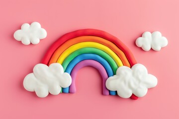 Playful Rainbow and Clouds Made of Playdough.