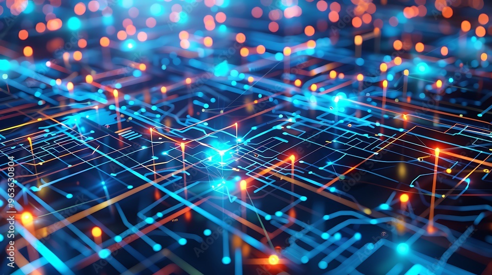 Aufkleber a vibrant and modern illustration of digital connections, featuring a web of data exchange between v