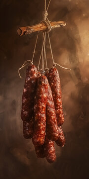 Hanging Salami Sausages, Process of Preparation and Storage, Banner