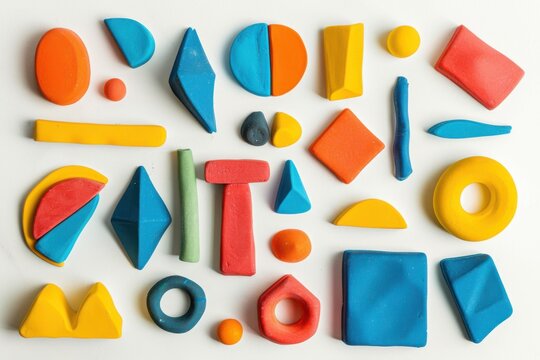 Colorful Playdough Shapes on White Background.