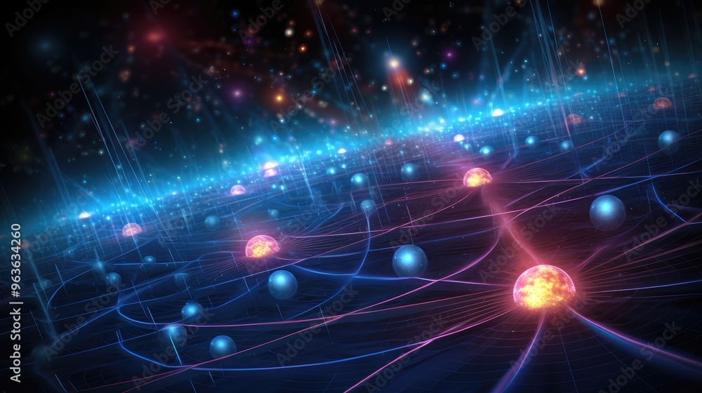 Aufkleber a mesmerizing abstract background with glowing orbs and intricate lines, creating a sense of cosmic 