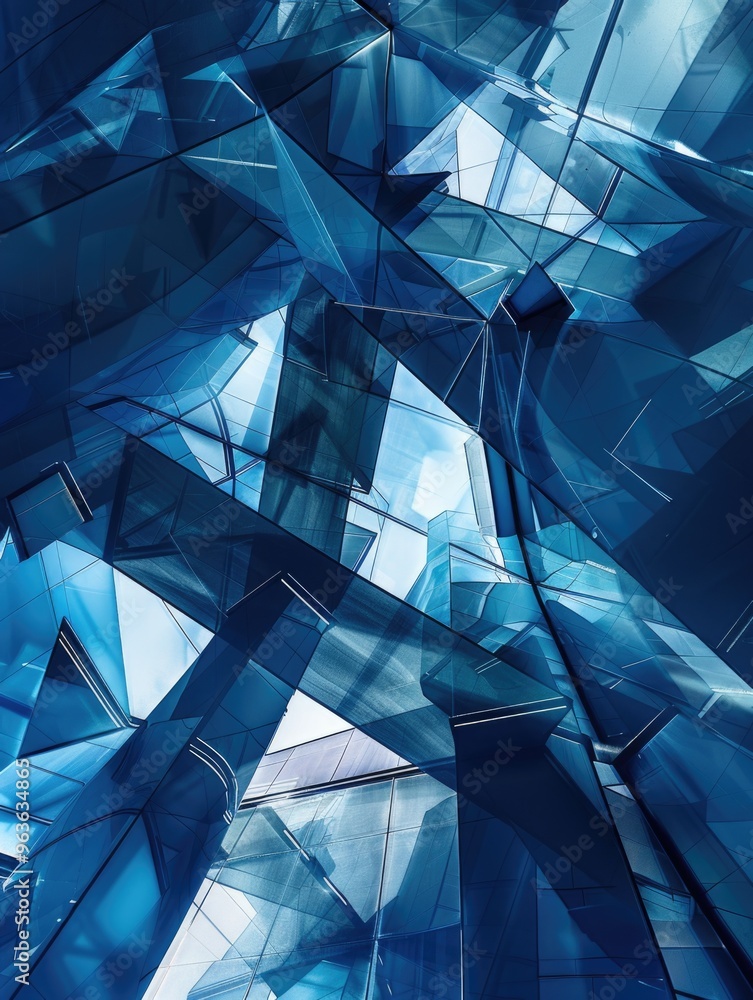 Aufkleber a blue and white abstract image with a lot of triangles. the image is made up of many small squares 