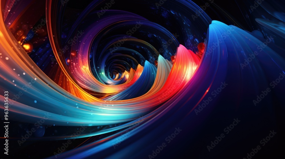 Poster a swirling abstract background of vibrant colors and glowing lights. the colors blend and flow toget