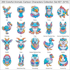 Colorful Animals Cartoon Characters Collection Set of 200 Isolated Animals Part 5