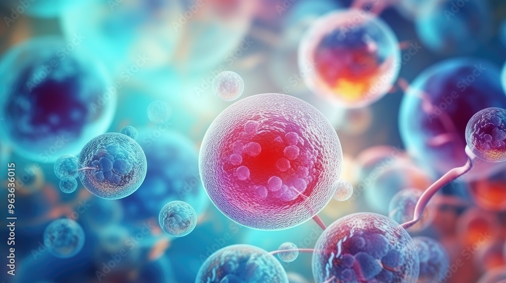 Poster a vibrant and abstract image of colorful cells, captured in a beautiful and artistic way.