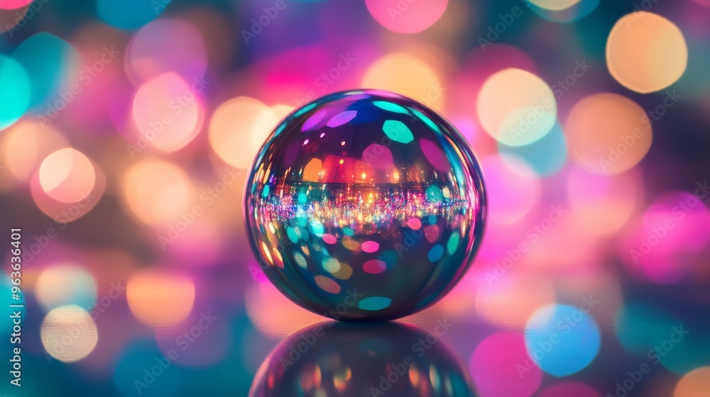 Poster Colorful reflections in crystal sphere with bokeh