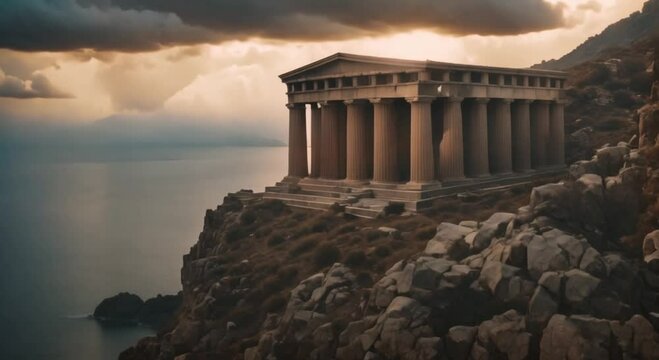 ancient roman temple on top of a cliff overlooking the ocean