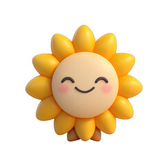 Obraz premium A cheerful cartoon sun character with a smiling face and bright yellow petals, perfect for children's illustrations or playful designs. 3d render
