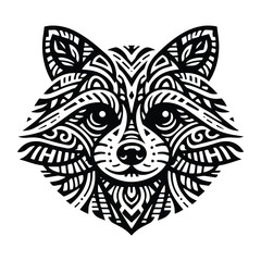 Raccoon in zentangle art, stencil logo, black and white animal illustration