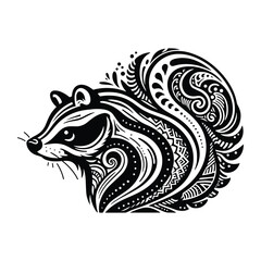 Obraz premium Skunk in zentangle art, stencil logo, black and white animal illustration