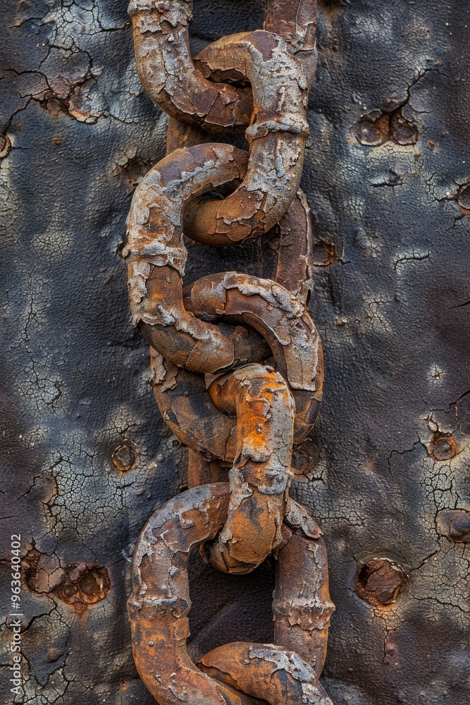 Poster a chain is shown in a close up, with the chain links being rusty and the chain itself being worn. th