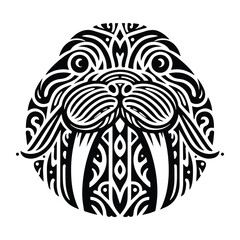 Fototapeta premium Walrus in zentangle art, stencil logo, black and white animal illustration