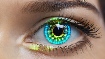 Fototapeta premium Close up of a Female Eye with Futuristic Digital Eye 