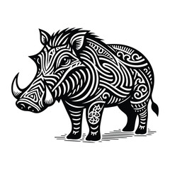 Fototapeta premium Warthog in zentangle art, stencil logo, black and white animal illustration
