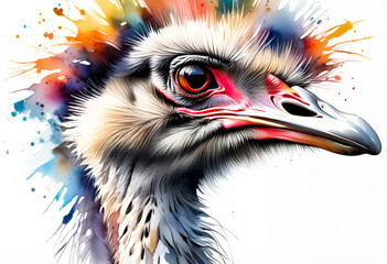 Vibrant, colorful artistic rendering of an ostrich's head, celebrating wildlife diversity in contemporary art
