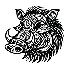 Fototapeta premium Warthog in zentangle art, stencil logo, black and white animal illustration