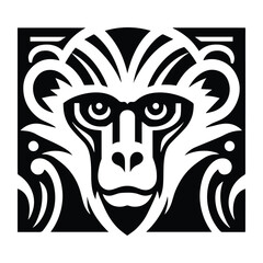 Obraz premium Colobus monkey with art deco decoration, stencil logo, black and white animal illustration