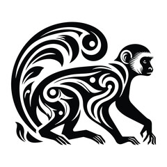 Obraz premium Colobus monkey with art deco decoration, stencil logo, black and white animal illustration