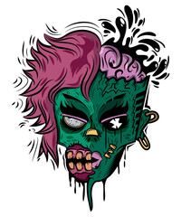 Zombie Head, vector art character graphic drawing illustration for stickers, streetwear, t-shirts, logos, print-on-demand, print, or branding