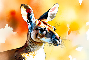 Vibrant abstract illustration of a kangaroo with a golden background, perfect for Australian-themed projects or wildlife conservation promotions