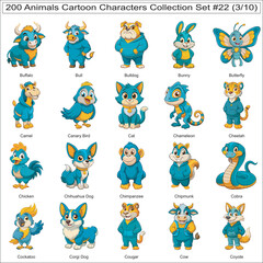 Fototapeta premium Animals Cartoon Characters Collection Set of 200 Isolated Animals Part 3