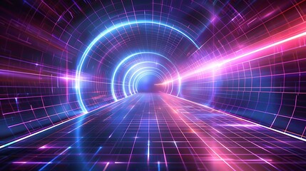 Obraz premium Vibrant digital portal with neon colors and grid background, perfect for futuristic themes and modern technology concepts