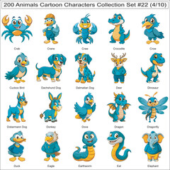 Naklejka premium Animals Cartoon Characters Collection Set of 200 Isolated Animals Part 4