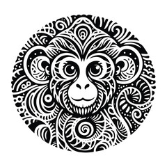 Fototapeta premium monkey in zentangle art, stencil logo, black and white animal illustration