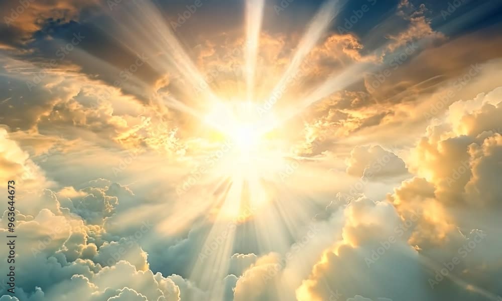 Wall mural the sun is shining through the clouds, creating a beautiful and serene scene