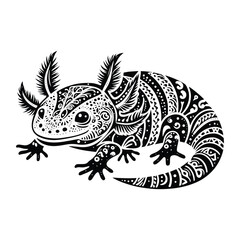 Naklejka premium Axolotl in zentangle art, stencil logo, black and white animal illustration