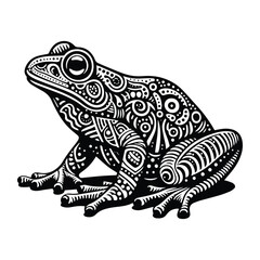 Naklejka premium Bullfrog in zentangle art, stencil logo, black and white animal illustration