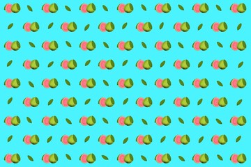 seamless pattern, seamless pattern with guava, illustration of fruits, fruit, blue background, wallpaper, fruit background, food, blue