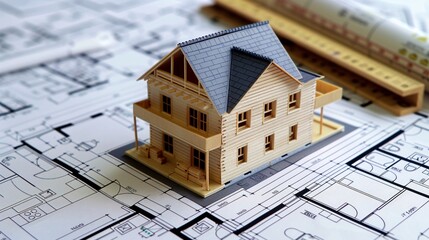 House Model on Architectural Blueprint