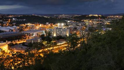 Panoramic view of  Brno, Czech Republic. High detail shot of night time city infrastructure. Zoomable, high detail town