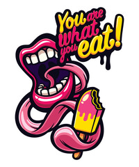 You Are What You Eat, Funny Ice cream vector art character graphic drawing illustration for stickers, streetwear, t-shirts, logos, print-on-demand, print, or branding