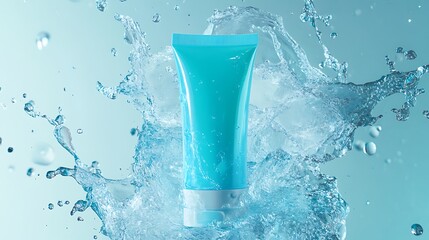 Blue Cosmetic Tube in Water Splash