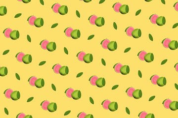 Fruit pattern, seamless background fruit, seamless pattern, seamless pattern with guava, illustration of fruits, fruit, yellow background, wallpaper, fruit background, food, yellow, guava