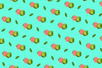 seamless pattern, seamless pattern with guava, illustration of fruits, fruit, blue background, wallpaper, fruit background, food, blue