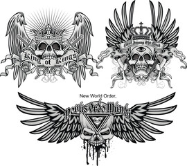set, gothic sign with skull, grunge vintage design t shirts
